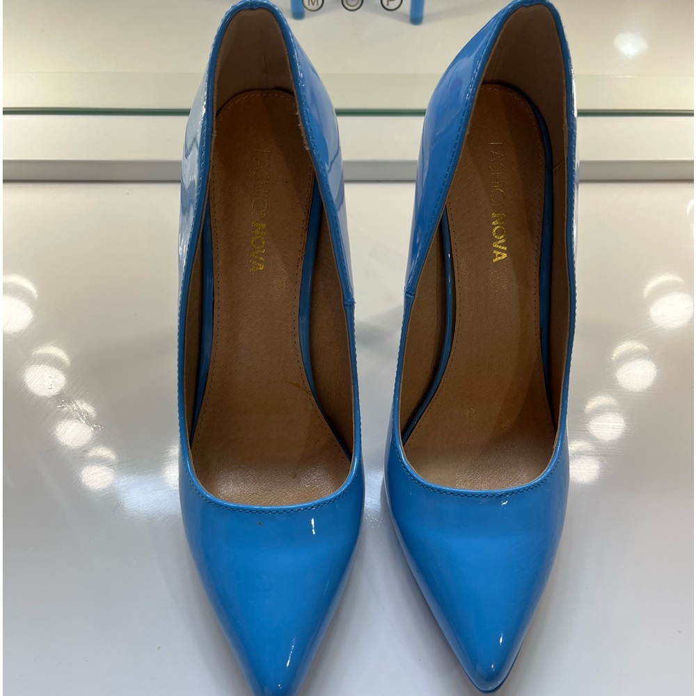 Blue patent stiletto 4 inch heels,slip on,pumps, pointy toe,size 7 - Picture 4 of 10